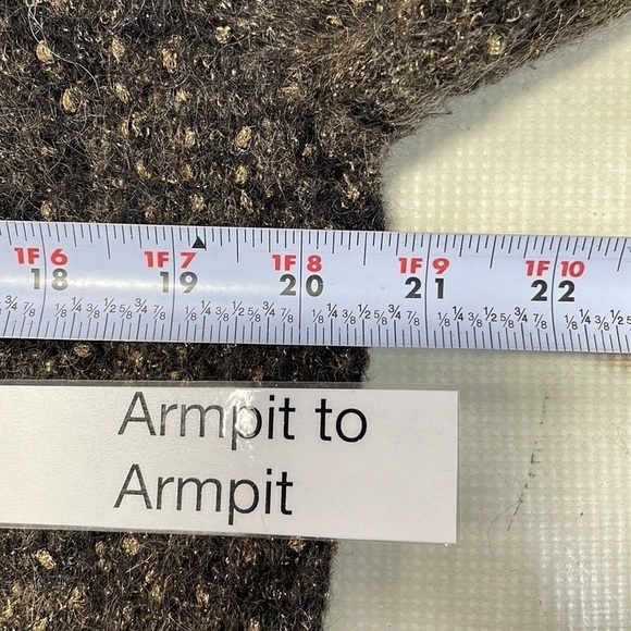 Eileen Fisher Sweater Cardigan Brown Leather Trim Gold Mohair Size Large - Picture 5 of 12